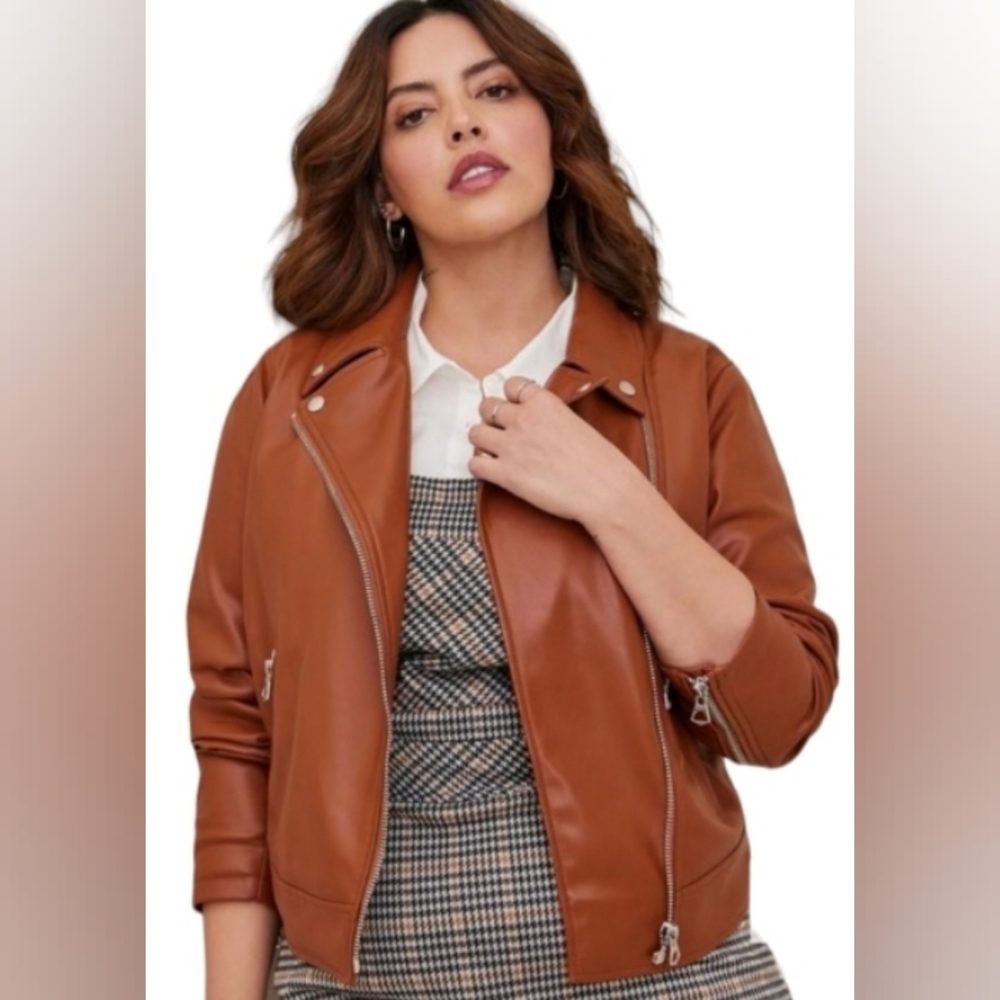 TORRID Faux Leather Asymmetrical Moto Jacket light brown  Size 1X